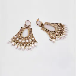r a enterprises Rhymee Gold-Plated Kundan & Beaded Drop Earrings image 5
