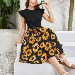 Kidotsav Floral Print Flutter Sleeve Fit & Flare Midi Dress image 2