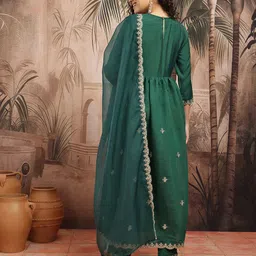 Sangria Zari Floral Embroidered A-Line Kurta With Trouser & Dupatta image 2