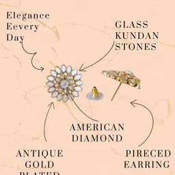 DressBerry Set Of 2 Gold-Plated Brass Artificial Stones Studs image 3
