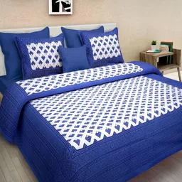 KD PRINTS Blue & White Geometric 180 TC King Bedsheet with 2 Pillow Covers-image-9