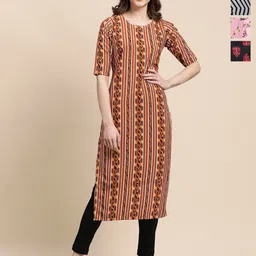 Ethnic basket Women Pack Of 4 Ethnic Motifs Printed Round Neck A-Line Kurta-picture-28