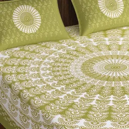RRW Green Ethnic Motifs 180 TC King Bedsheet with 2 Pillow Covers image 2