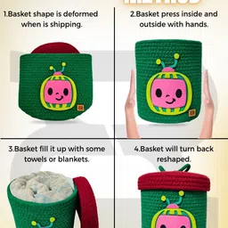 ROUGH ROAD STORE Green Cocomelon Storage Basket With Lid image 3