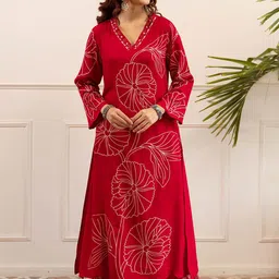 Nehamta Floral Printed V-Neck Beads And Stones Kurta With Palazzos-picture-26