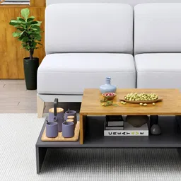 HEXA RED Grey & Brown Textured Wooden Rectangle Coffee Table image 2