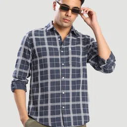 Bene Kleed Men Tartan Checked Spread Collar Cotton Casual Shirt-picture-11