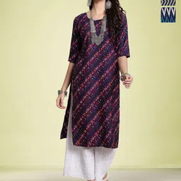 Moda Rapido Women Ethnic Motifs Printed Thread Work Floral Crepe Kurta-picture-24
