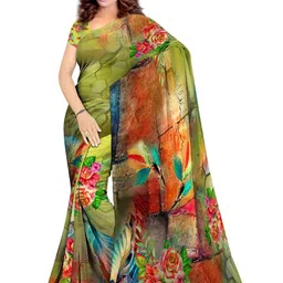 SHIVAM FABRICS Floral Poly Georgette Saree-image-74