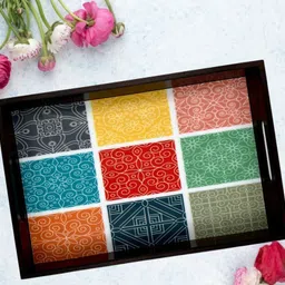 angira handicarft Wooden tray set of 1 with UV print|Serving Tray|Multipurpose Tray|AHS-T1828_N Tray-picture-30