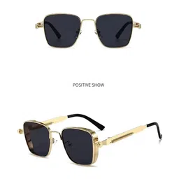 FUNGLASSES Unisex Black Lens & Gold-Toned Square Sunglasses with image 2