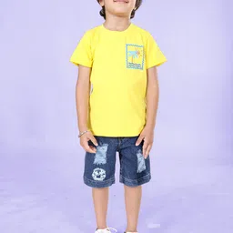 KiddoPanti Boys Palm Tree Graphic Printed Round Neck Pure Cotton T-Shirt With Shorts-picture-31