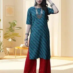 HERE&NOW Women Pack of 3 Ethnic Motifs Printed Daily Straight Kurtas image 2