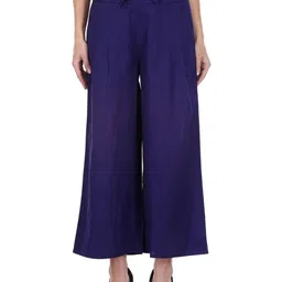 DressBerry Women Navy Blue Polyester Printed Wide Leg Anti Fit Trousers-picture-24