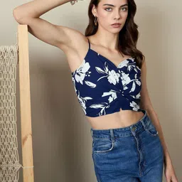 Kibo Floral Printed Sweetheart Neck Crepe Twisted Front Bustier Crop Top image 3