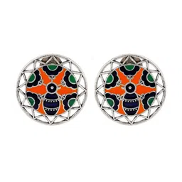 Voylla Silver-Plated Circular Shaped Enamel Studs Earrings image 4
