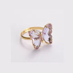 TheVineGirl Gold-Plated Crystals-Studded Butterfly Shaped Adjustable Finger Ring image 3