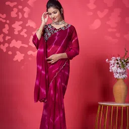 NIRMAL CREATION Tie and Dye Beads and Stones Art Silk Maheshwari Saree image 5