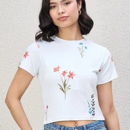 Kibo Floral Print PU Coated Crop Top image 4