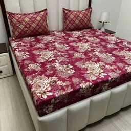 Pure Decor Leisure Fur Maroon Floral 210 TC Microfiber King Bedsheet Set 2.74 m x 2.74 m-picture-10
