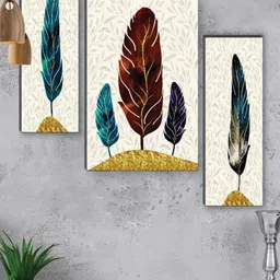 SAF Off White & Blue 3 Pcs Preety Flower Pot Painted UV Textured Self Adhesive Wall Art-picture-17