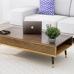 HEXA RED Brown Textured Wooden Rectangle Coffee Table image 2