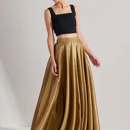 Pink Fort Women Gold Tissue Handwoven A-Line Skirt-picture-44