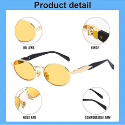 Arzonai Unisex Oval Sunglasses MA-11211-BLACK-YELLOW-D-picture-21