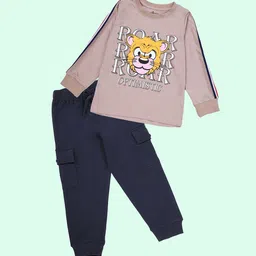 KiddoPanti Boys Printed Pure Cotton T-Shirt & Cargo Joggers-picture-11