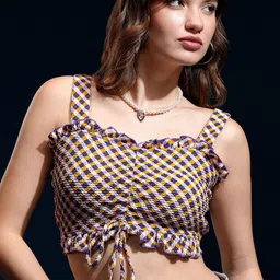 Tokyo Talkies Women Checked Peplum Crop Top-image-12