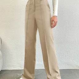 NU CLOTHS Women Relaxed Wide Leg High-Rise Pleated Trouser image 5