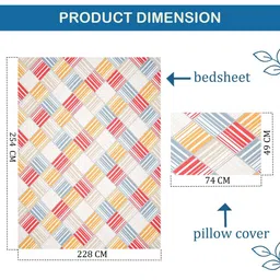 RUBOXA White & Orange Geometric Cotton 350 TC Double King Bedsheet Set-2.54 m x 2.28 m image 3