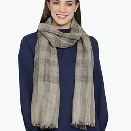 Tiara Women Checked Pure Wool Shawl with Fringed image 3