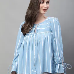 CORSICA Striped Tie-Up Neck Flared Sleeve Crepe Top-picture-26