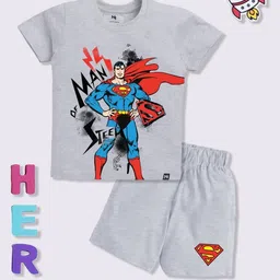 YK X Minute Mirth Boys Superman Printed Cotton T-shirt with Shorts-picture-0