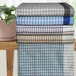 Athom Living White & Blue 5 Pieces Printed Cotton 210 GSM Bath Towel-image-75