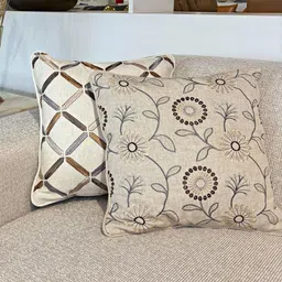 Bells & Whistles Beige Embroidered Square Cushion Cover image 4
