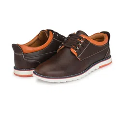 Roadster Men Brown & Orange Colourblocked Round Toe Lace Up Synthetic Leather Sneakers-image-56