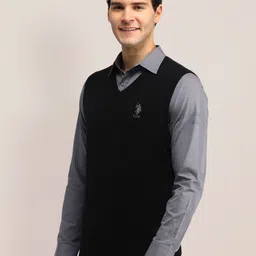 U.S. Polo Assn. Men Woollen V-Neck Sleeveless Sweater Vest image 3