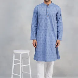 Fabindia Geometric Block Printed Band Collar Cotton Straight Kurta image 4