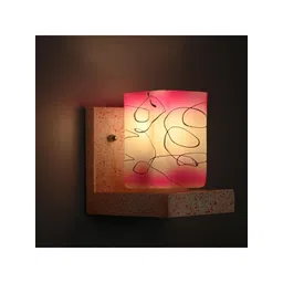 1ST TIME Pink & Pink Printed Wood Contemporary Rectangle Shaped Wall Lamp image 4
