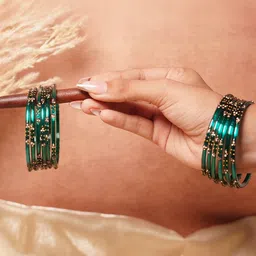 THE GOLDEN CASCADE Set Of 12 Artificial Beaded Bangles image 4