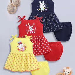 LITTLE NINJA Girls Pack Of 3 Printed Pure Cotton Top With Shorts-image-99