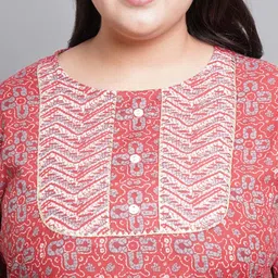 IKRASS Plus Size Floral Printed Round Neck Anarkali Cotton Kurta image 4