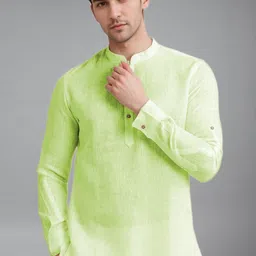 Navkanj Band Collar Roll-Up Sleeves Cotton Straight Short Kurta-picture-25