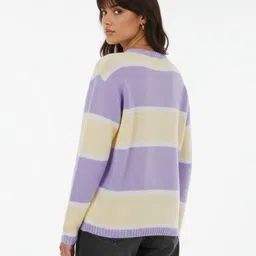 glitchez Self Striped Round Neck Oversized Pullover image 3