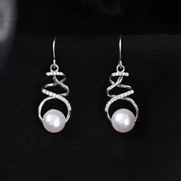 Clara 925 Sterling Silver Rhodium Plated Pearl Beaded Contemporary Drop Earrings-picture-26