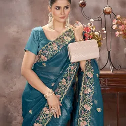 Mameraa Floral Embroidered Art Silk Heavy Work Saree image 2
