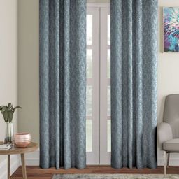 STITCHNEST Teal 2 Pieces Floral Printed Jacquard Black Out Door Curtains-picture-11