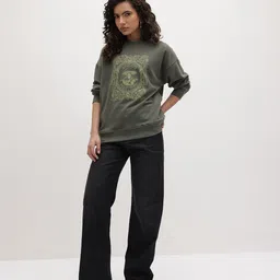 The Roadster Life Co. Graphic Printed Round Neck Drop Shoulder Sleeves Pullover image 5